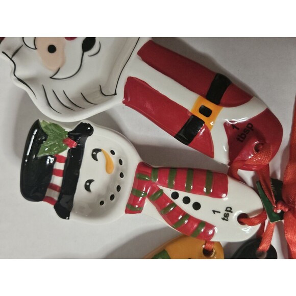 4Pc Sleigh Bell Bistro Ceramic Christmas Measuring Spoons AS IS Snowman Winter - Picture 5 of 7